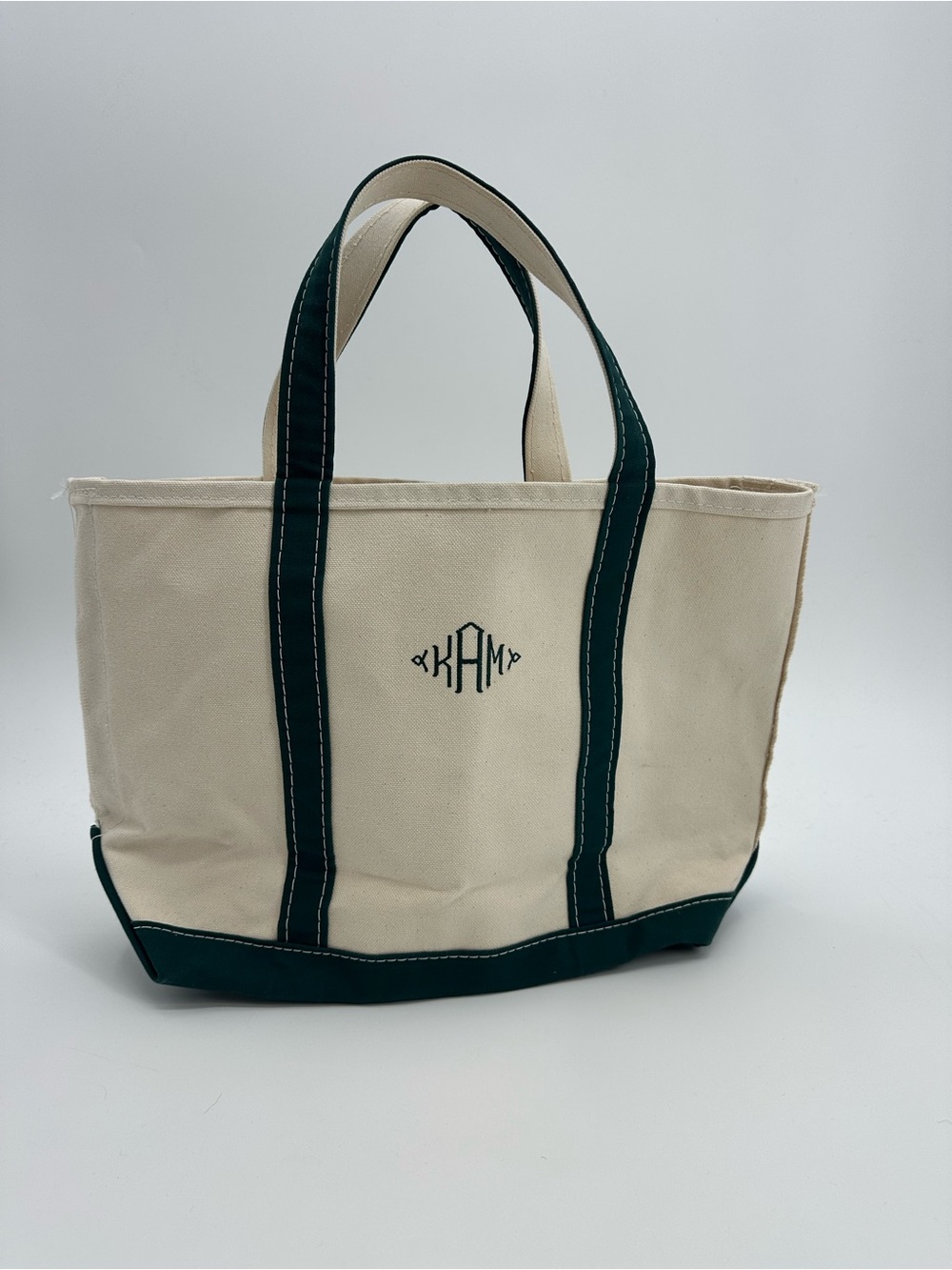 L.L. Bean KMA Monogrammed Boat & Tote with Dark Green Trim